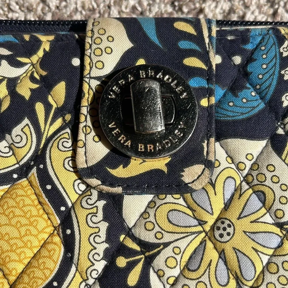 Vera Bradley, turn lock wallet, Ellie retired design, blue and yellow